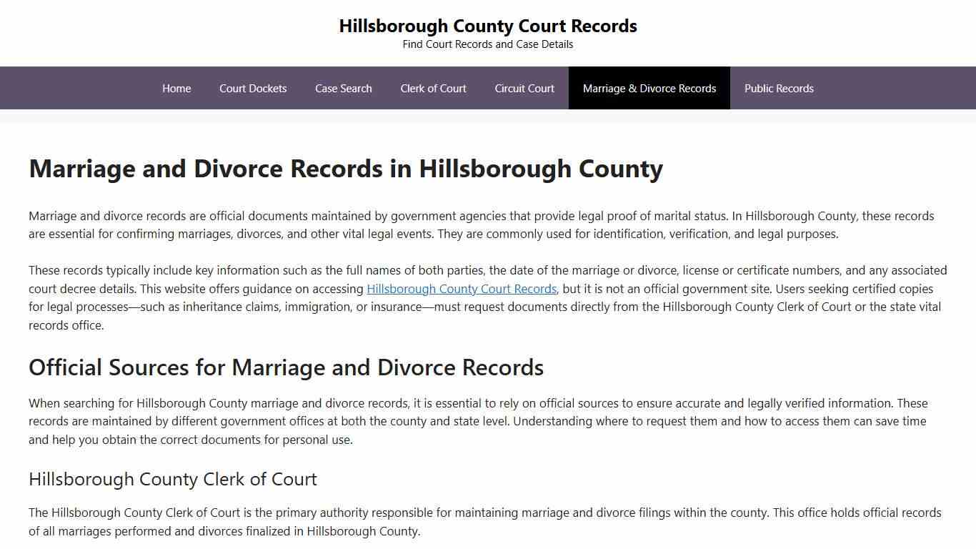 Marriage and Divorce Records in Hillsborough County